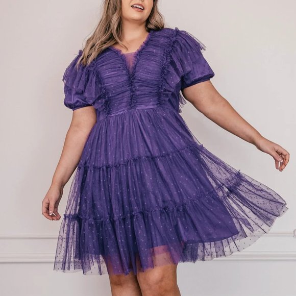 JessaKae Dresses & Skirts - JessaKae Veronica dress in violet, size 2X dark purple tulle overlay mini dress